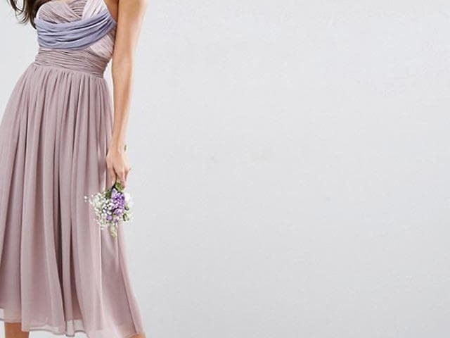 Vestido midi con diseño colour block fruncido de ASOS WEDDING