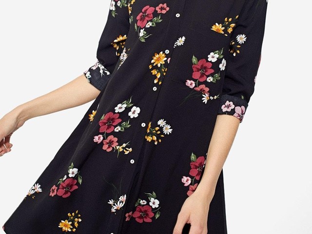 Vestido camisero estampado manga 3/4